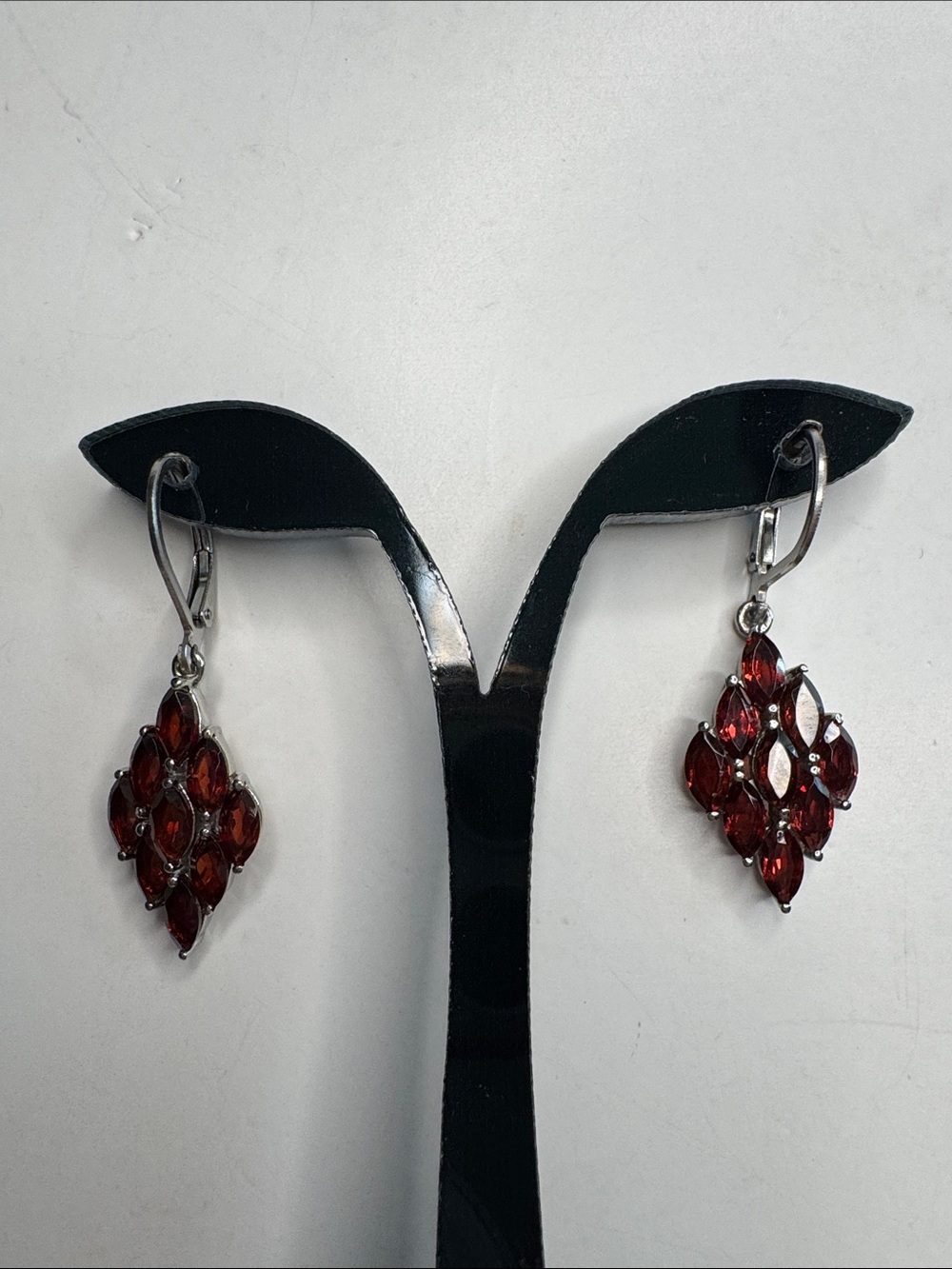 Dainty Garnet Marquise Cluster Drop Earrings